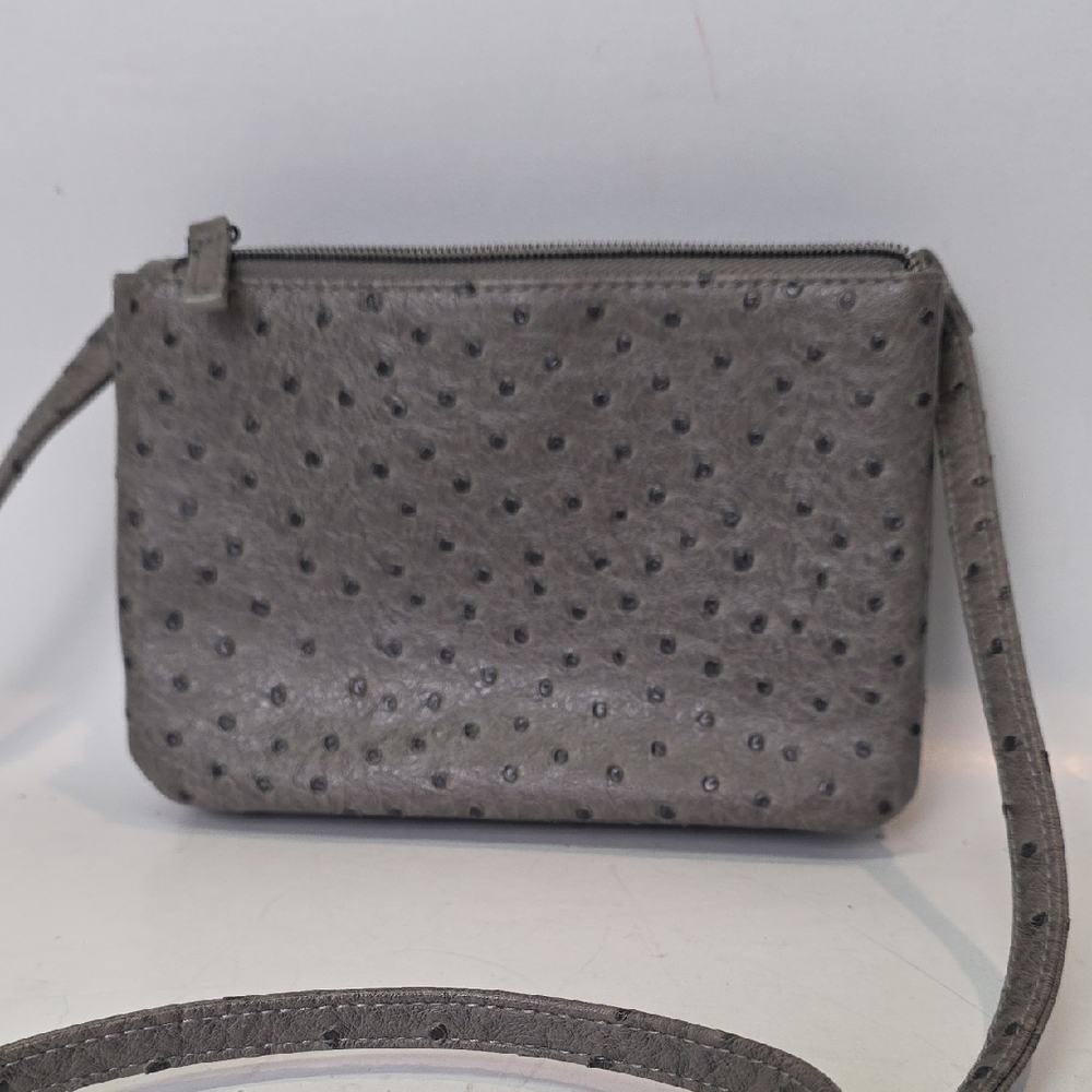 Gray Ostrich Pattern Crossbody Shoulder‎ Bag Travel Faux Leather Zipper Clutch